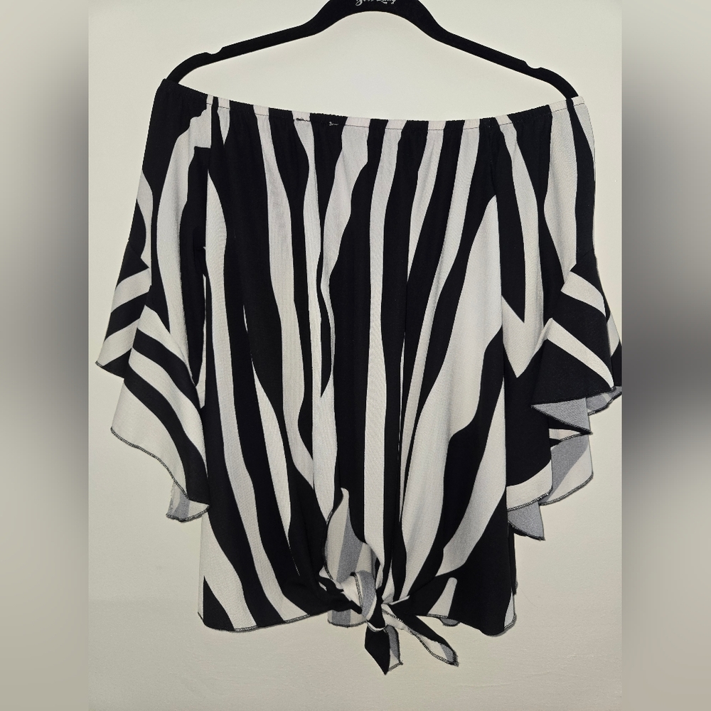 Black and White Striped Off-Shoulder Top